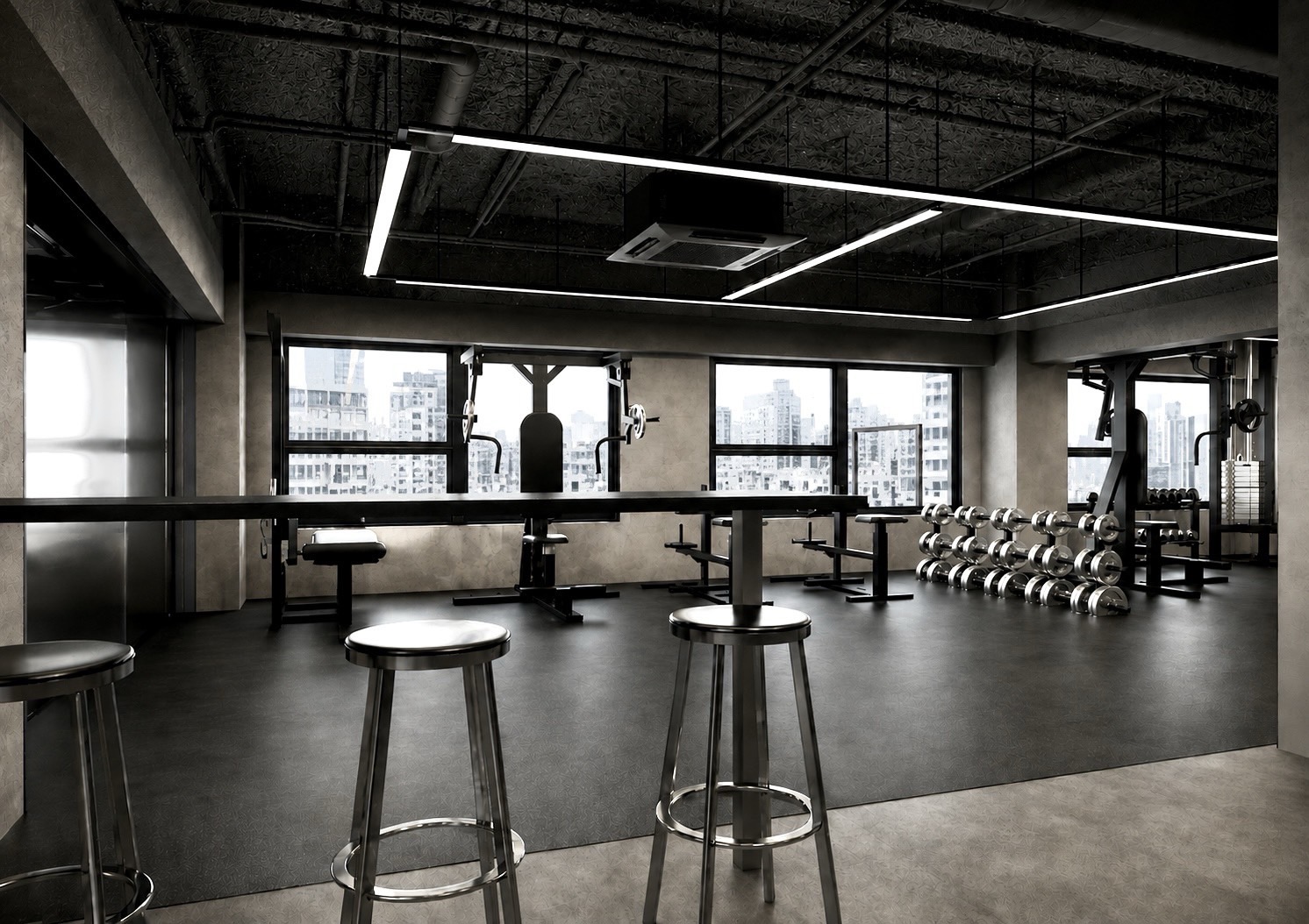 B.A.D. GYM URAWA のトレーニングフロアの内装CGパース